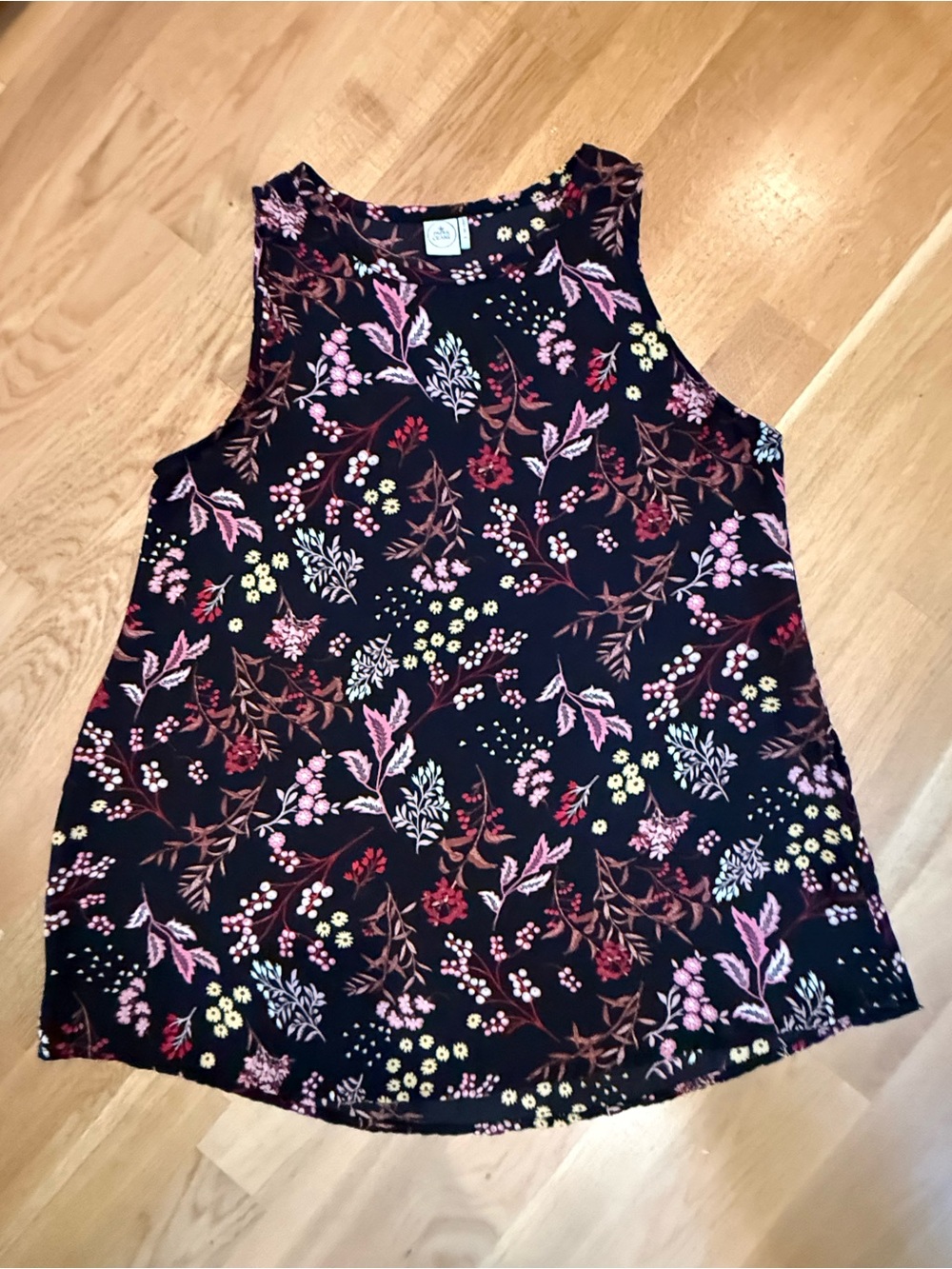 Paper Crane Brown Floral Boho Tank with Pink, Red & Yellow Blooms